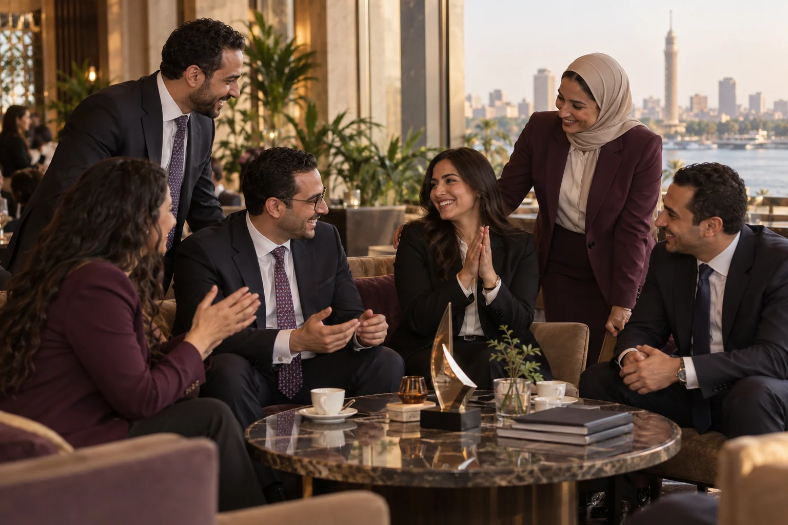 فريق محامين مصريين يحتفل بتكريم مهني في أجواء هادئة